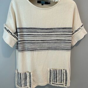 ANTHROPOLOGIE Cream and black Women's Top.